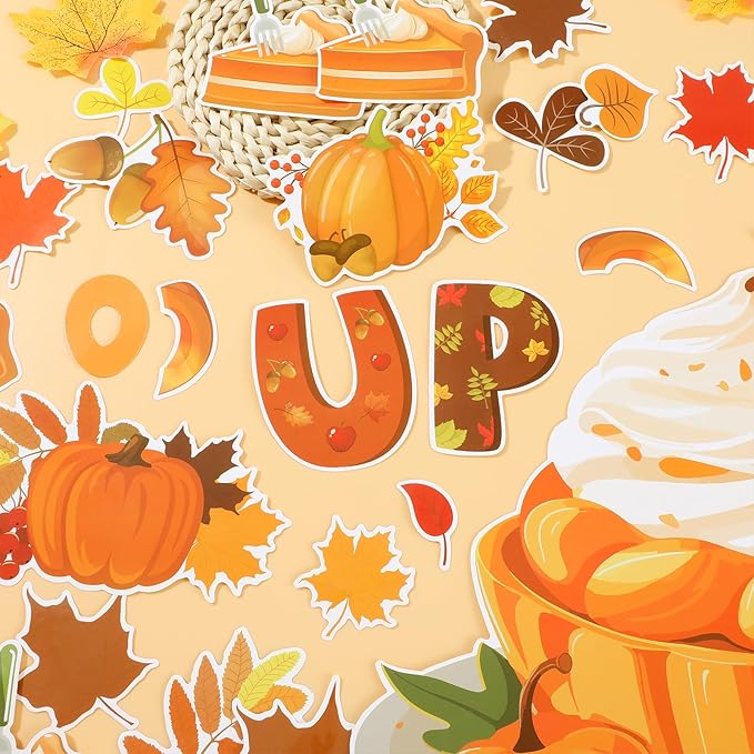 Fall Thanksgiving Pie Bulletin Board Classroom Decorations Set Fall Pumpkin Pie Paper Cutout for Thanksgiving Autumn Leaves Pumpkin Office Home Back to School Wall Door Chalkboard Decor ﻿ ﻿