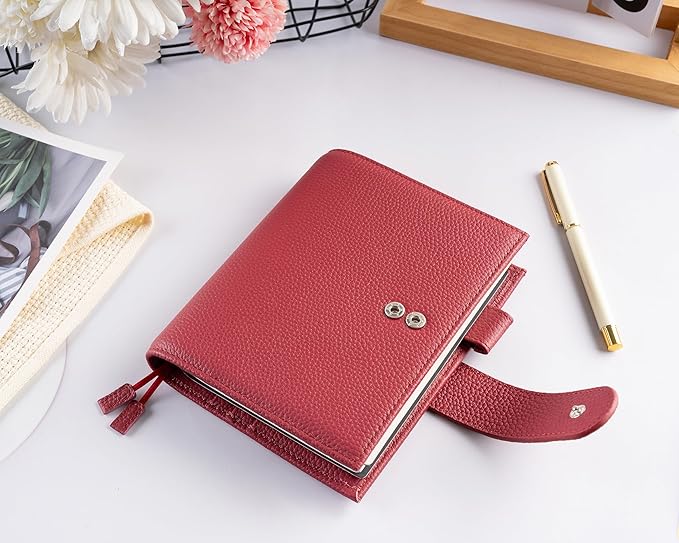 A6 Genuine Leather Techo Notebook Cover Compatible with Hobonichi Original Stalogy Midori MD with 5 Card Slots Pen Loop Bookmarks Back Pocket