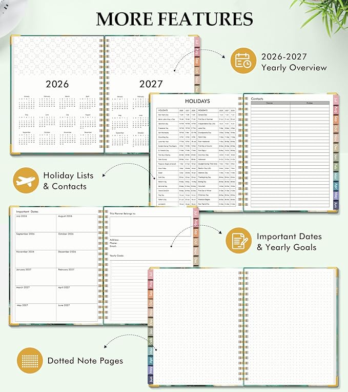 Academic Planner 2026-2027, Hardcover Leather Weekly and Monthly Calendar Planner from July 2026 - June 2027, A5 6.1" x 8.2" Daily Agenda with Tabs, College School Organizer for Student Teacher, Slate (Marble)