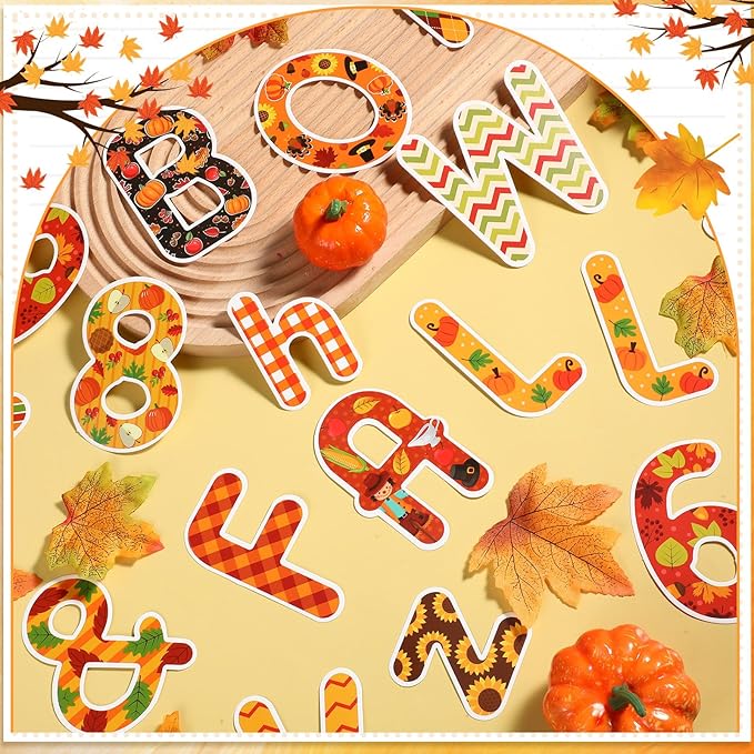Faccito 231 Pcs Thanksgiving Letters Cutouts for Bulletin Board Decorations Fall Thanksgiving Letter Classroom Bulletin Board Set 4.3" 3.2" Turkey Alphabet Number Punctuation Accent School Decor