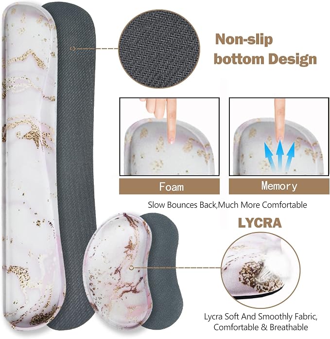 ARTSO Large Gaming Mouse Pad, Keyboard Wrist Rest Pad & Wrist Support Mousepad Set, Stitched Edge, Extended, Non-Slip Base, Memory Foam,Multifunctional Desk Mat 4pcs for Office & Home, Pink Marble