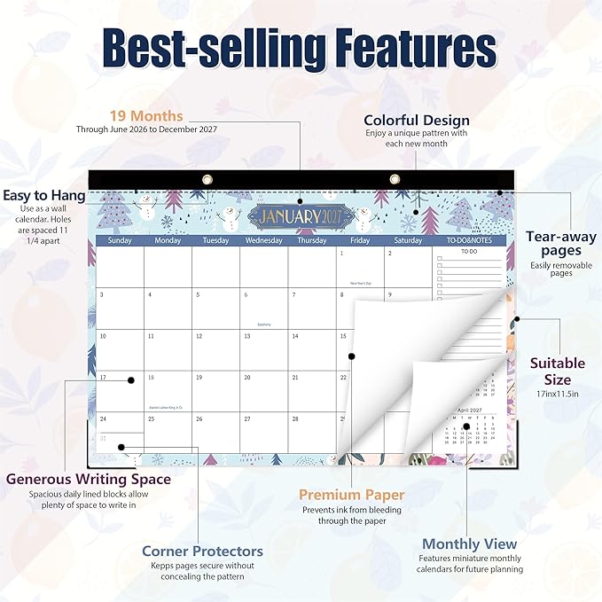 GuassLee Desk Calendar 2026-2027, Desk Top Calendar from Jun. 2026 to Dec. 2027, 17" x 11.5" Large School Year Desk Wall Calendar with To-Do List and Notes for Office School Home Teacher Planning