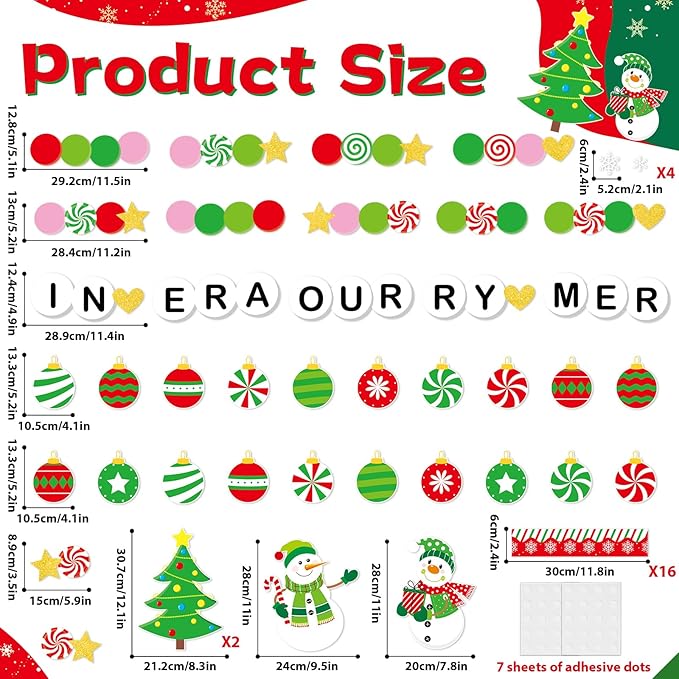 Christmas Era Bulletin Board Set Christmas Ball Friendship Bracelet Classroom Decoration DIY Photo Crafts Xmas Tree Bulletin Board Snowflake Snowman Cutouts for Winter Holiday Chalkboard Wall Decor
