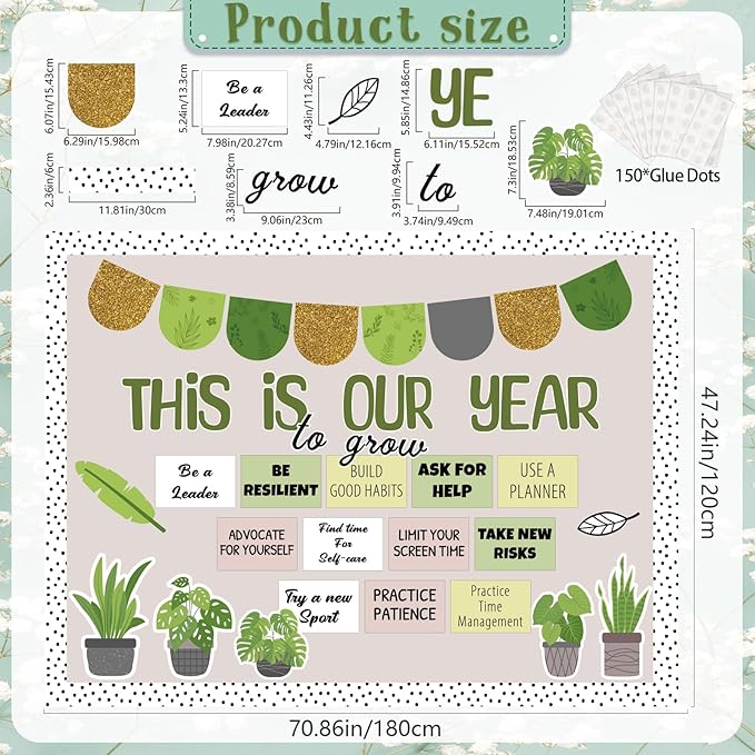 Greenery Classroom Bulletin Board Decorations, Motivational Bulletin Board Set, Growth Mindset Positive Affirmations Wall Decor for Teacher Welcome Back to School Classroom Door Decors