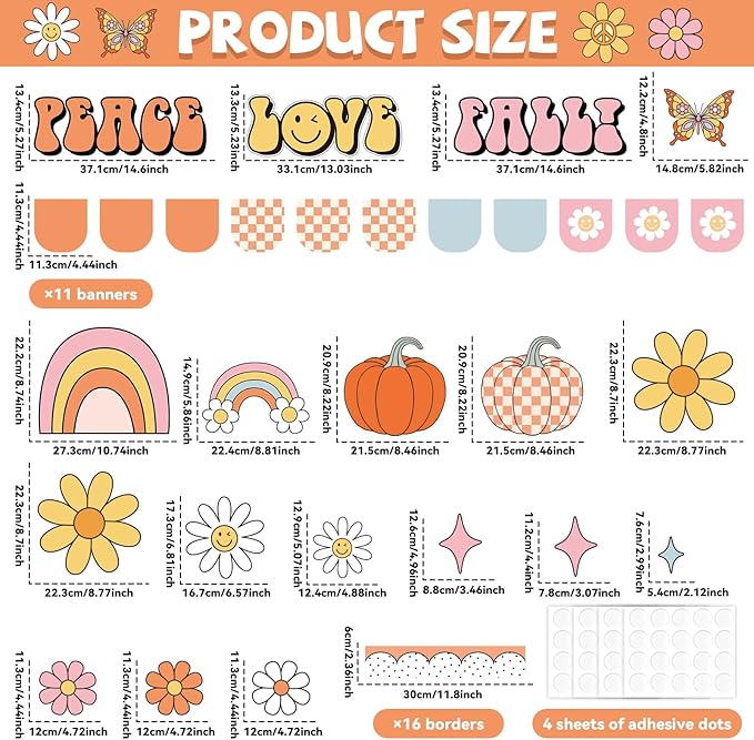 Groovy Thanksgiving Pumpkin Bulletin Board Set Thanksgiving Classroom Bulletin Board Decorations Groovy Peace Love Paper Cutouts Fall Pumpkin Classroom Boarders for School Chalkboard Wall Decor
