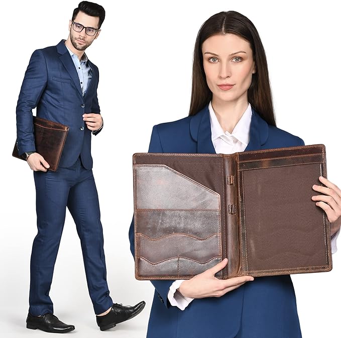 Leather Portfolio Binder, Professional Organizer Padfolio – Resume Folder, Business Card & Document Holder, Portfolios for Men & Women, Office & Business Supplies by LushLuxeoria | (Small - Brown)