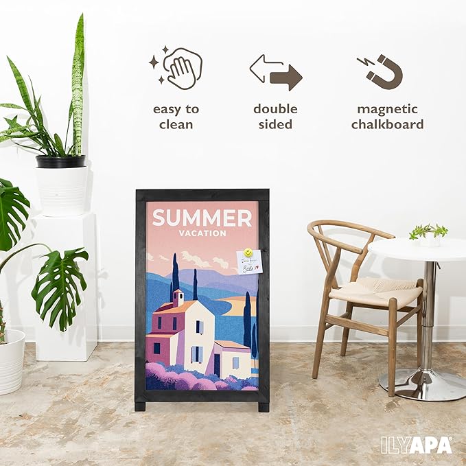 Ilyapa 2 in 1 A Frame Sign Holder and Chalkboard Easel - Dual Sided Magnetic Chalk Board - Display for Businesses Outdoor - 28x41 - Black