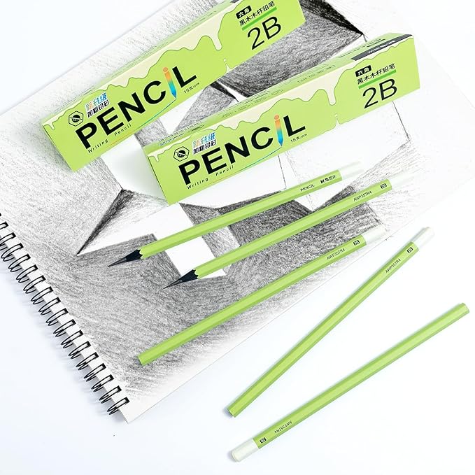 M&G Wood-Cased 2B Thick Core Pencils, 3.5MM Lead, 30 Count Green Barrel Black Wood, Hexagonal Bulk Pencils for School or Office, Unsharpened, No Eraser, Anti-Bite Tip, for Writing, Drawing, Sketching