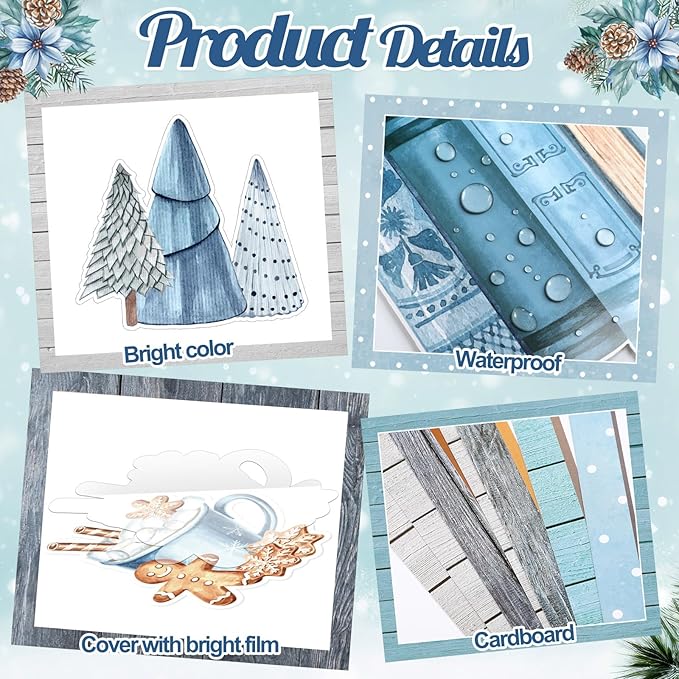 Qilery Winter Bulletin Board Decorations Set – Inspirational Quotes Posters, Seasonal Classroom Wall Decor, Holiday Bulletin Board Kit with Snowflake Lantern Cutouts for Teachers Office Library Home