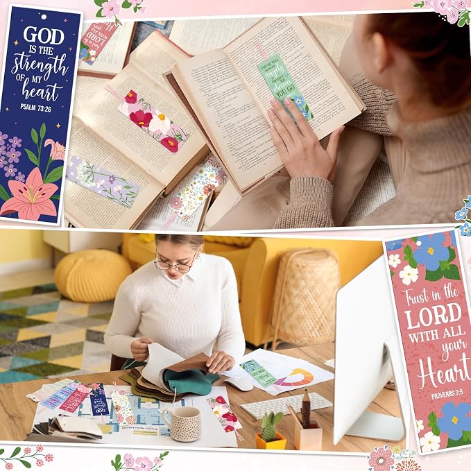 PerKoop 60 Pcs Mother's Day Bible Verse Bookmarks Bulk for Women Woman of God Christian Scripture Religious Flower Bookmarks with Ribbons for Mom Mother's Day Appreciation Gifts Church Supplies