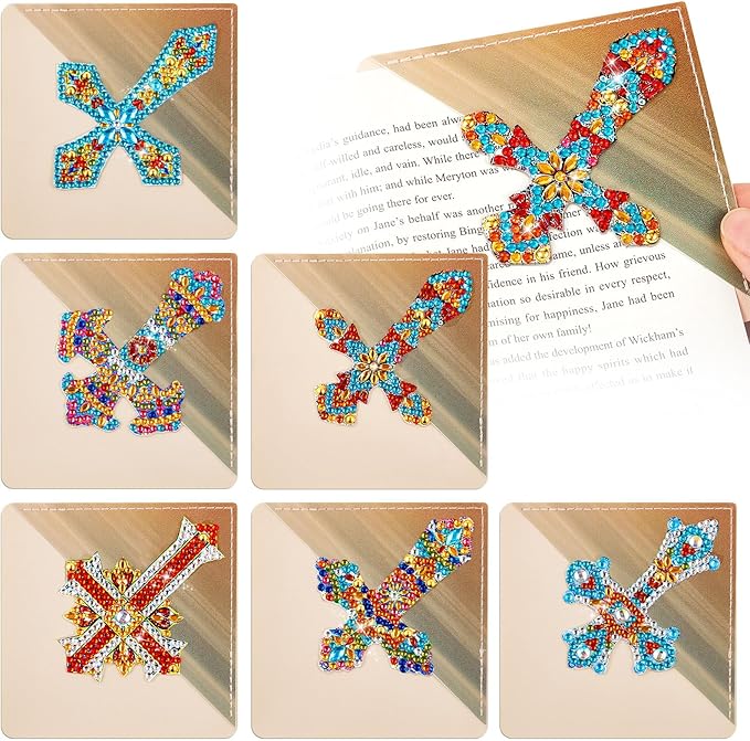 6 Pcs Cross Diamond Art Bookmarks Diamond Painting Bookmark Kits Cross Crystal Bookmarks 5d Rhinestone Crystal Painting Book Markers Gifts for Women Craft Read Office Home DIY Book Lovers