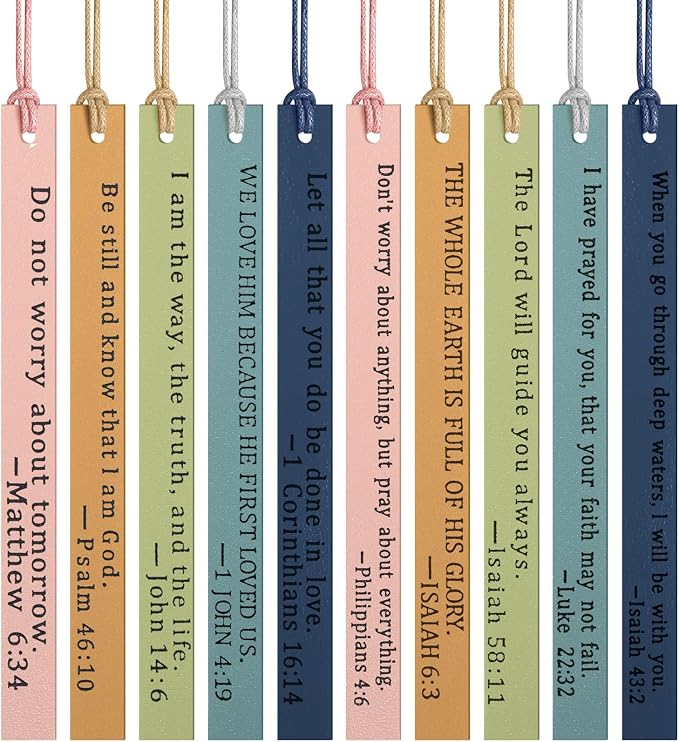 Laumoi 10 Pcs Christian Leather Bookmarks, Handmade Bible Verses Scripture Bookmarks for Women & Men, Religious Christian Gifts for Book Lovers, Church & Book Club Supplies(Elegant, Fresh Color)