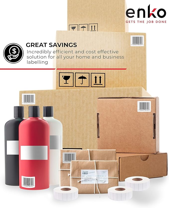enKo [3 Rolls, 3900 Labels] 2 x 1 inches Perforated Adhesive Direct Thermal Labels, FBA Stickers, FNSKU Labels, Mailing Barcode - Compatible for Rollo, Zebra, Eltron, MUNBYN Printer