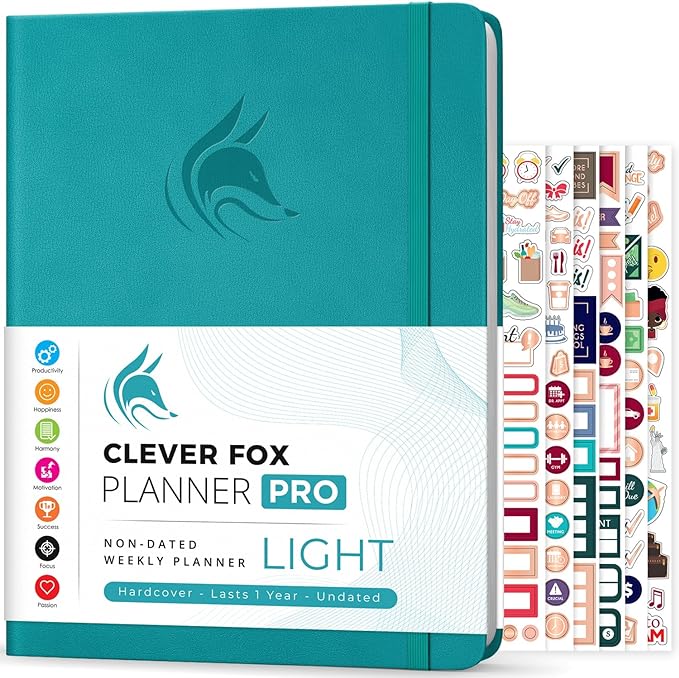 Clever Fox Planner PRO Light – Weekly & Monthly Life Planner to Increase Productivity, Time Management and Hit Your Goals, 8.5x11″ (Turquoise)