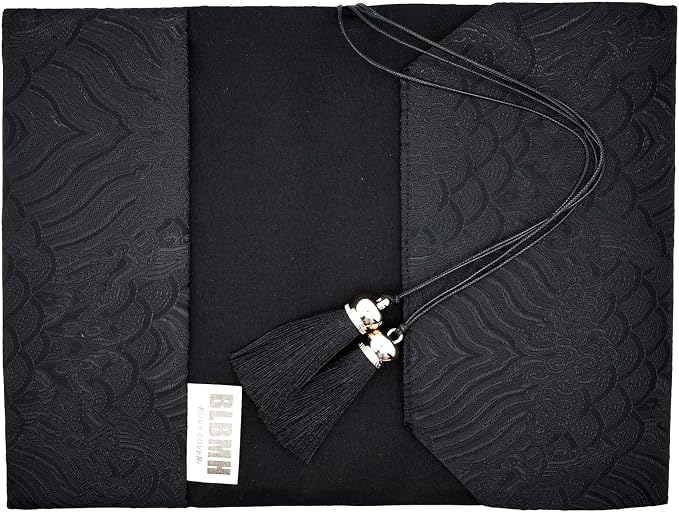 BLBMH A5 Journal Cover | Non-Stretch Fabric Notebook Sleeve with Bookmark, Handmade 5.5x8.3 Washable Privacy Protector for Paperback Bible, Gift for Women - Chinese Black