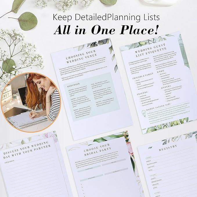 Wedding Planner Book and Organizer for Bride, Wedding Planning Binder with Tabs, Checklists, Countdown Calendar & Pocket, Engagement Unique Gifts for Couples, Bridal Wedding Planners Essentials