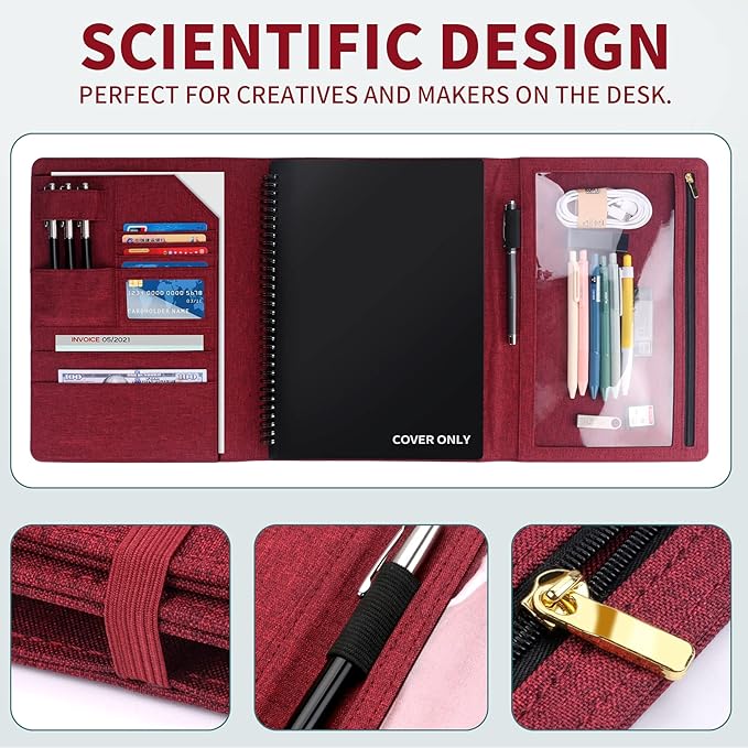 Trifold Planner Cover for Rocketbook Smart Notebook | Fits Letter Size/A4/8.5x11 Inch | Waterproof Portfolio Organizer with File Storage & Accessory Protection (Fuchsia)