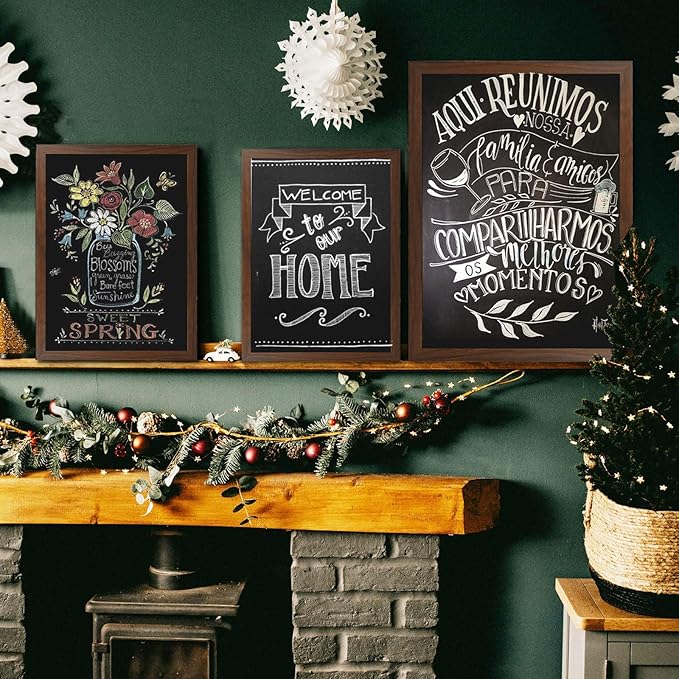 4 THOUGHT Chalk Board 24" x 36", Magnetic Large Chalkboard for Wall Rustic Blackboard Hanging Chalkboards Sign Menu Board for Kitchen Decor Office Home School 4 Markers 8 Magnets, Brown