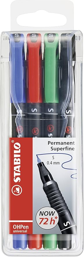 STABILO - OHPen universal - Pen for Overhead Projection - Permanent Superfine (S) - Pack of 4 - Assorted colors