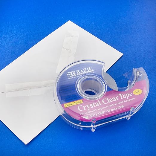 BAZIC PRODUCTS Crystal Clear Tape with Dispenser 3/4" X 1296"– for Home, Office, and School Use; Transparent Tape with Glossy Finish, Ideal for Crafts, & Gift Wrapping, 144-Packs