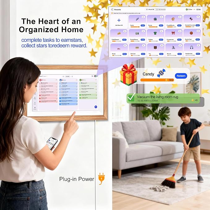 Digital Schedule Planner Syncs with Phone Calendar & Digital Photo Frame,Smart Calendar Display for Home Office, Touch Screen Electronic Organizer, Wall Mountable (White, 15.6inch)