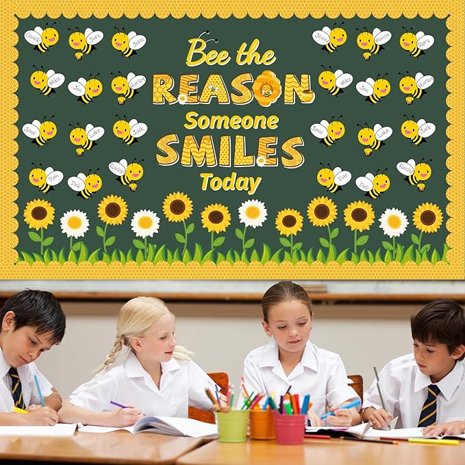 Bee Classroom Bulletin Board Decoration Bee The Reason Someone Smiles Today Bulletin Board Set Decor Fall Sunflower Cutouts Back to School Motivational Classroom Decoration for Home Wall Party Decor