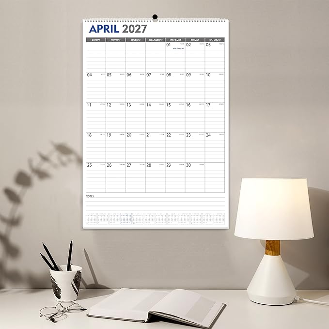 GuassLee Large Wall Calendar 2026-2027, 22"x15" Vertical Wall Calendar 2026, Jun. 2026 to Dec. 2027, 19-Month Paper Hanging Planner Wall with Julian Date for Office Home Planning & Organizing