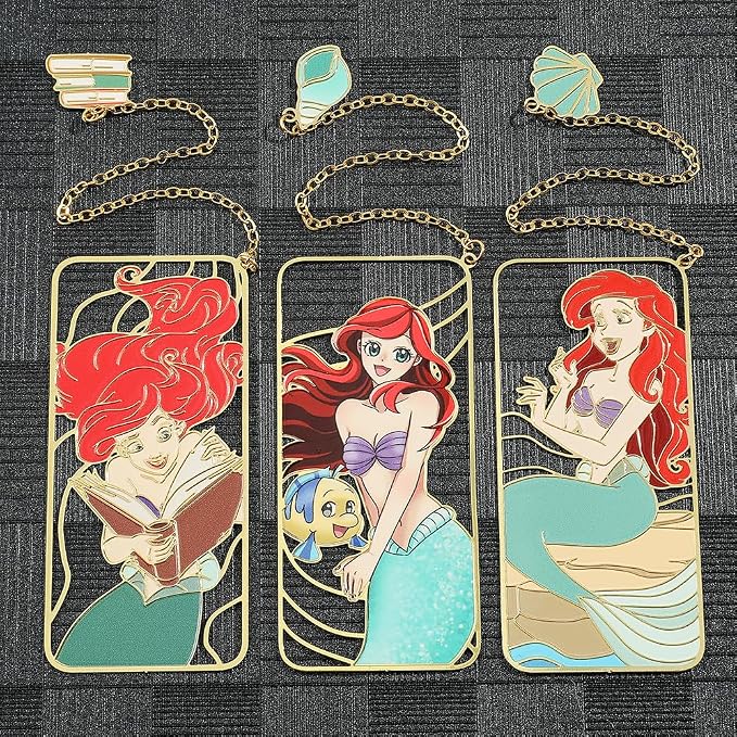 Cute Little Mermaid Anime Metal Book Mark -Metal Bookmarks Anime Fans Collection Accessories Reading Marker Gift for Book Lovers Women Girls Kids (Set)