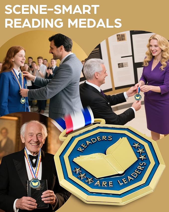 3.1'' Reading Award Medal - Heavy Duty Reading Superstar Necklace, Double-Sided 3D Engraved Reading Award Prize Gift for Students Adults School Graduation Participation Competitions