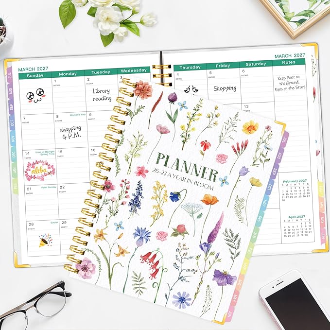 GuassLee Large Academic Planner 2026-2027, Weekly and Monthly Planner from July 2026-June 2027, 8.8"x11.4" Aesthetic Agenda Book with Back Pocket, Stickers, Coated Tabs, A4 Size