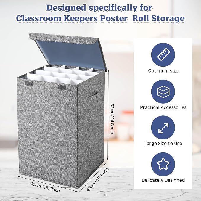 Yalikop Roll File Storage Organizer Poster Blueprint Folder Linen Storing Poster Anchor Charts 16 Slots 15.7 x 15.7 x 24.8 Inch for Architectural Map Home Office School Gift Wrap Items