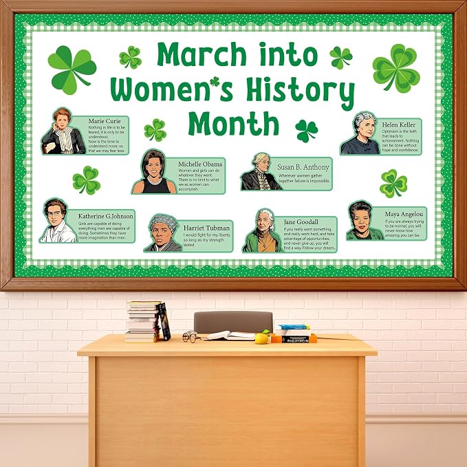 St. Patrick's Day Bulletin Board Set Women in History Inspirational Classroom Decoration March International St. Patrick's & Women's Day Bulletin Board Cutouts for School Home Chalkboard Wall Decor