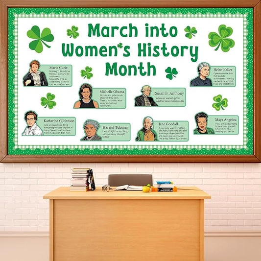 St. Patrick's Day Bulletin Board Set Women in History Inspirational Classroom Decoration March International St. Patrick's & Women's Day Bulletin Board Cutouts for School Home Chalkboard Wall Decor