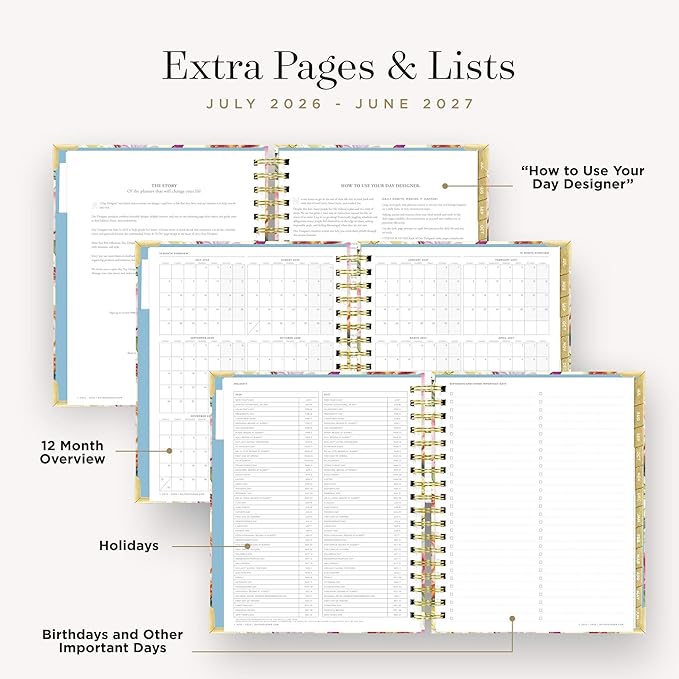 Day Designer 2026-2027 Daily Academic Year Planner Calendar, July 2026 - June 2027, 7.4" x 9.5", Glossy Laminated Cover, Wirebound, Laminated Tabs, Storage Pocket, Includes Stickers & Snap-In Ruler, Oh So Lovely