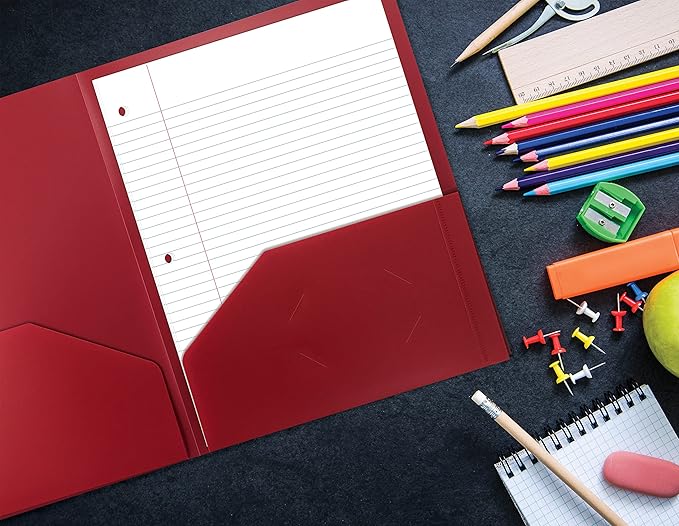 Better Office Products Heavyweight Burgundy Plastic 2 Pocket Portfolio Folder, Letter Size Poly Folders, 24 Pack, Burgundy Red