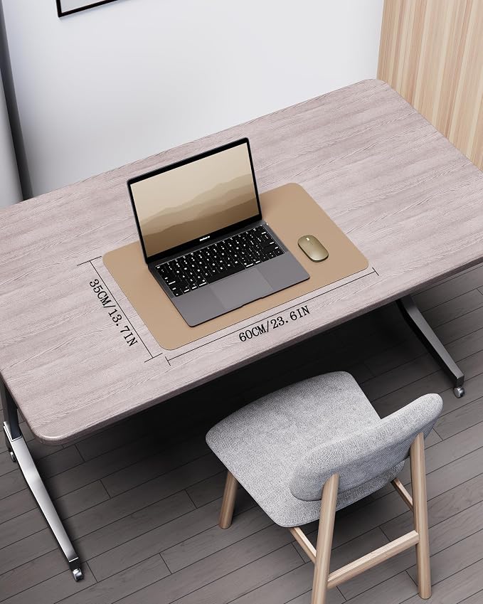 YSAGi Double-Sided Desk Pad, Leather Desk Mat, Eco Cork Desk Pad Protector, Large Mouse Pad for Desk, Waterproof Desk Blotter Pad, Writing Pad for Office/Home(23.6"x13.7",Apricot)