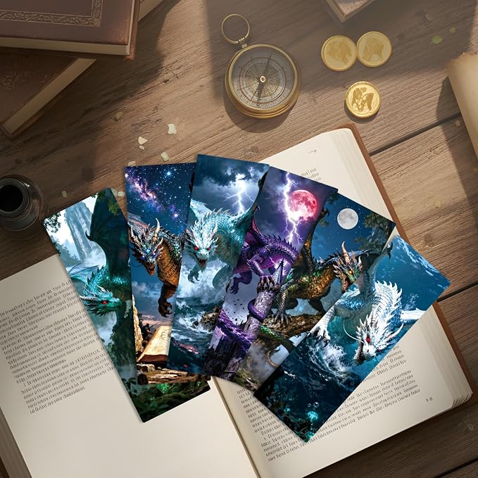 Fantasy Dragon Bookmark for Kids, 100 Pcs Fantasy Bulk Paper Bookmarks for Book Lovers, Cool Dragon Paper Book Mark Reading Accessories Gift for Kid Men Students Teenagers