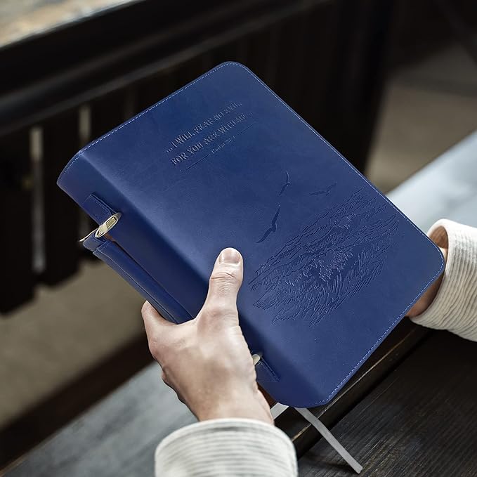 DEHITE Bible Cover Case for Men and Women – Leather Bible Carrying Bag – Pen Slots – Zippered Pocket – Premium Faux Leather