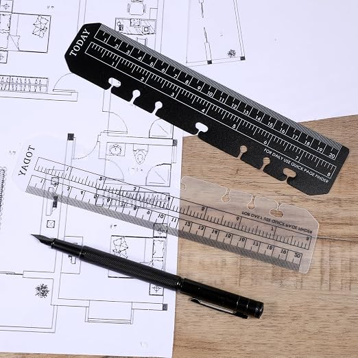 4 PCS Bookmark Rulers, Black and Clear Spiral Notebook Bookmark, Plastic Planner Ruler for A5 Size 7-Hole Binder Notebook