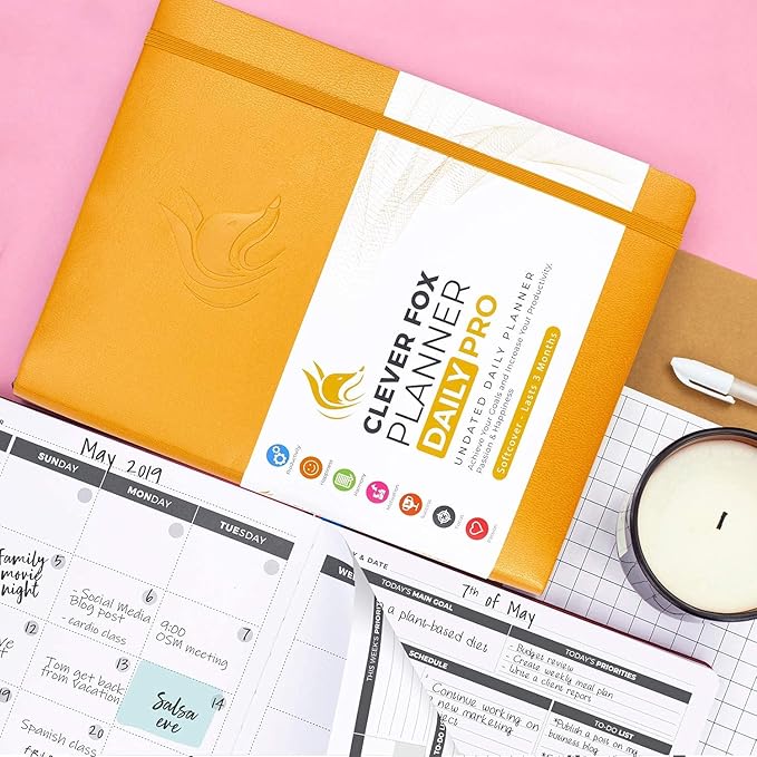 Clever Fox Planner Daily PRO - 8.5 x 11" A4 Size Daily Life Planner and Gratitude Journal to Increase Productivity, Time Management and Hit Your Goals - Undated - Lasts 3 Months (Amber Yellow)