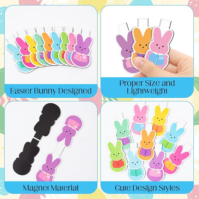 Laffact Easter Bunny Reading Bookmarks - 9Sets Colorful Bunny Magnetic Books Tracker Bulk with Book Mark Cards, Double-Sided Keep Reading Page Clip Marker Book Club Gifts for Book Lover Reader Bookish