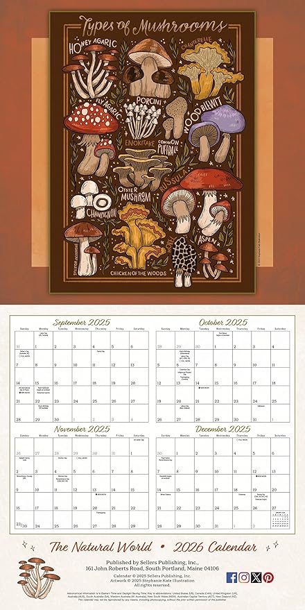 The Natural World 2026 Wall Calendar, 16-Month Nature Art Calendar by Stephanie Kate Baxter, 12" x 12", 2026 Wall Planner and Organizer with Large Grids, Botanical Illustrations