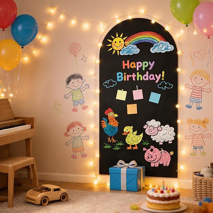 Magnetic Chalkboard Wall Arch Decal, 39.3"x17.5" Self Adhesive Peel and Stick Blackboard Paper (Contains 76pcs Components) for Home Playroom Classroom
