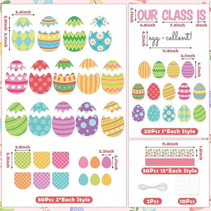 142Pcs Easter Egg Cutouts with Photo Space, Spring DIY Photo Craft Cutouts for Bulletin Board Classroom Decoration, Make Your Own Easter Egg Craft Kit for School Home Chalkboard Wall Door Decor