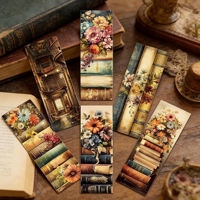 Wxiben Vintage Book Bookmarks Gifts - 100 Pcs Retro Flower Paper Bookmarks Book Marks Page Marker Clip Gift for Women Men Books Lovers Office Teachers Reading Bookish Party Favor Supplies