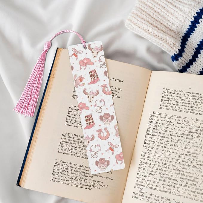 Western Cowgirl 5pcs Wood Bookmarks with Tassel for Planner Reading Book Lovers Accessory Readers Men Women 4.6 X 1.2 Inch