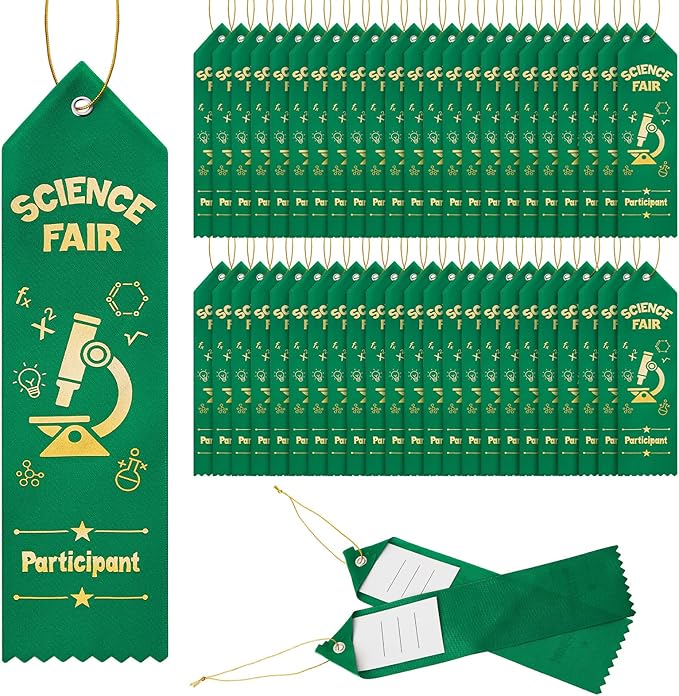 Taiyin 50 Pcs Science Fair Participant Award Ribbons with Event Card String Green Participation Prize Ribbons for Science Fair Competition Event School Team