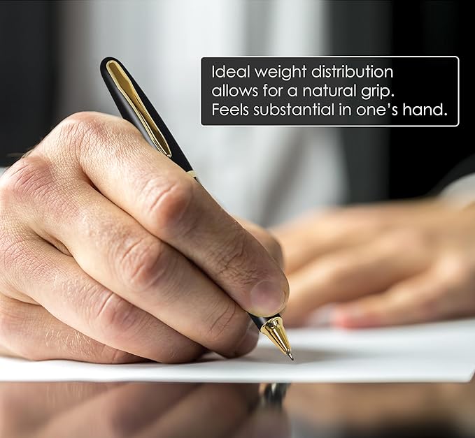 Better Office Products Executive Black Gel Pen, 2 Pack, Classic Business Pen with Removable Cap, Black 0.7mm Medium Point, Gold Accents, Individually Packed in Clear Acrylic Cases