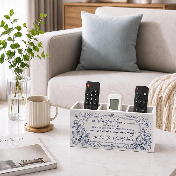 Inspirational Christian Floral Pen Pencil Holder for Desk, Christian Gifts for Women, Bible Verse Religious Wooden Pencil Holder Organizer Desk Accessories Decor for Home Office Desk