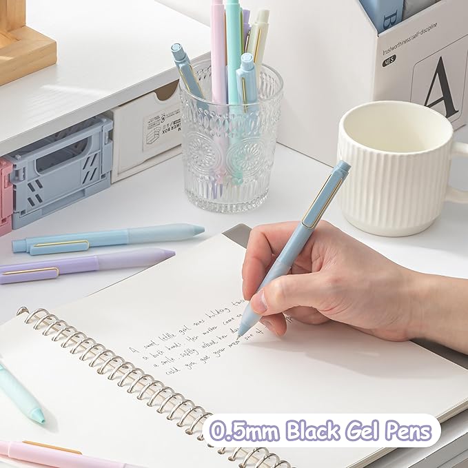 Aisibeiger Gel Pens Black Ink Fine Point 0.5mm Retractable Cute Pen for Smooth Writing School Office Supplies (Gold 12-count)